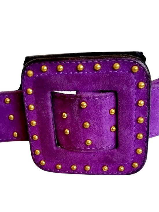 Vintage Escada Gold Studded Suede Belt IT40 Dark Purple Large Square Buckle main image 8